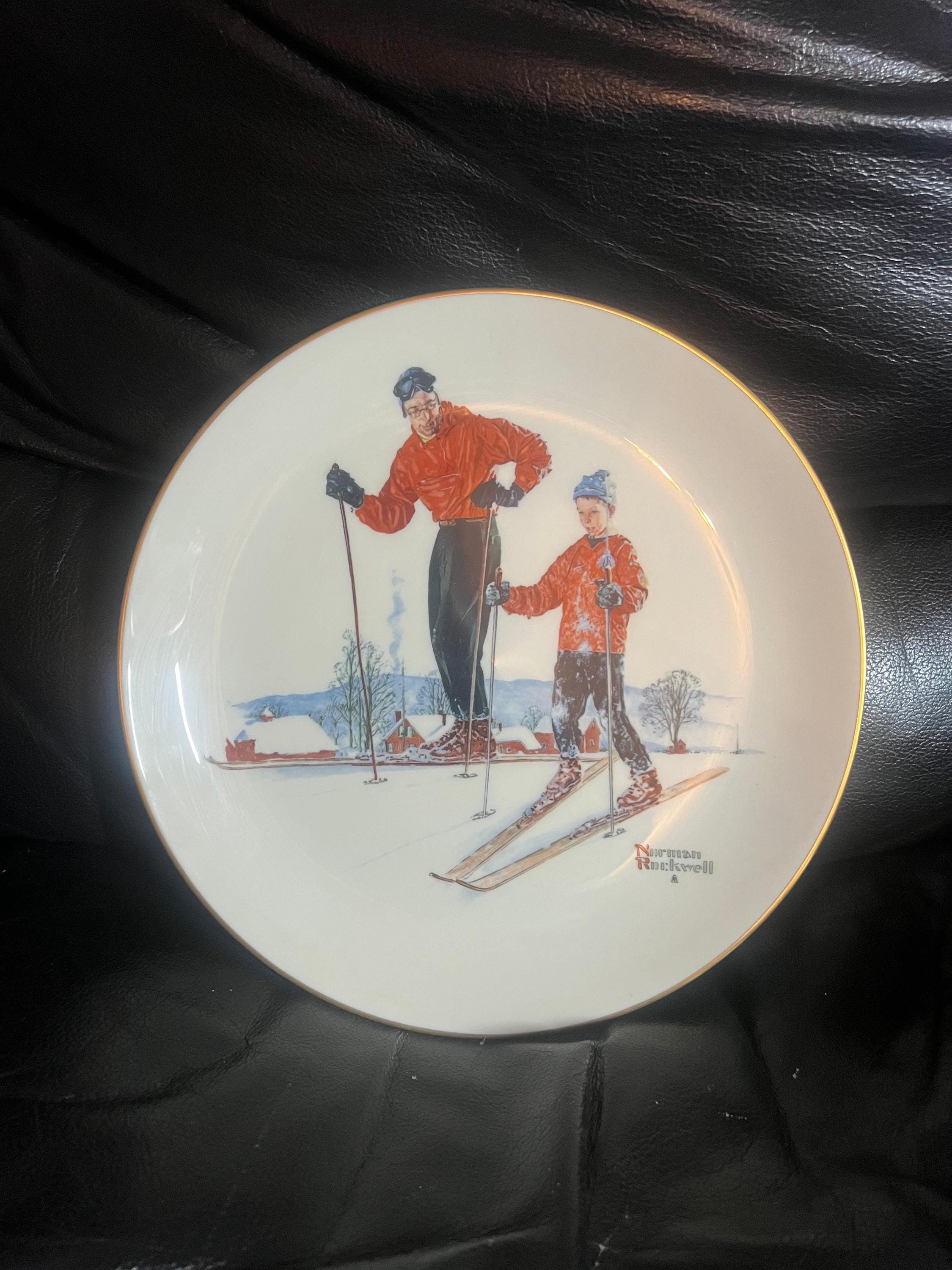 ノーマン・ロックウェル「スキースキルズ」限定版磁器皿、1980年