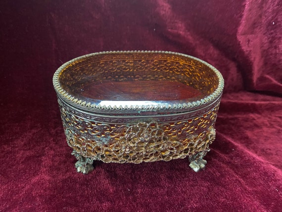 Vintage Ormolu Filigree Brass Vanity Box - image 1