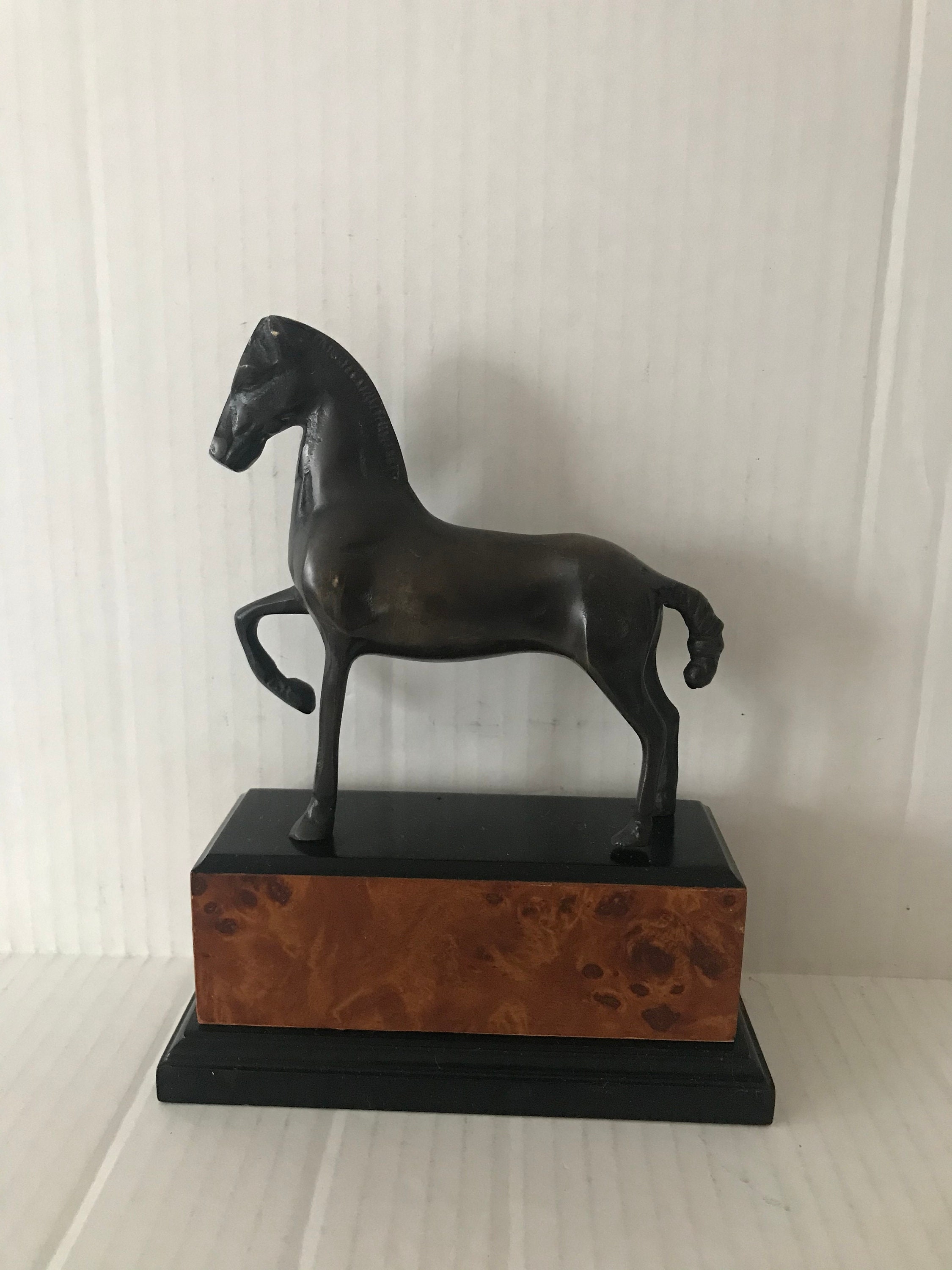 Vintage Brass Horse Statue on Wooden Stand Etsy UK