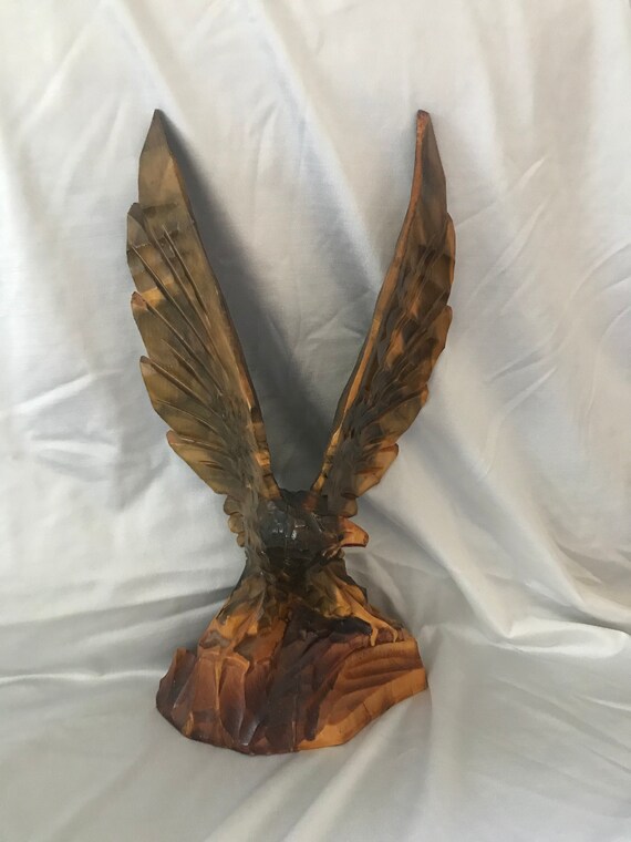 Vintage Carved Wooden Eagle Statue Sculpture Etsy