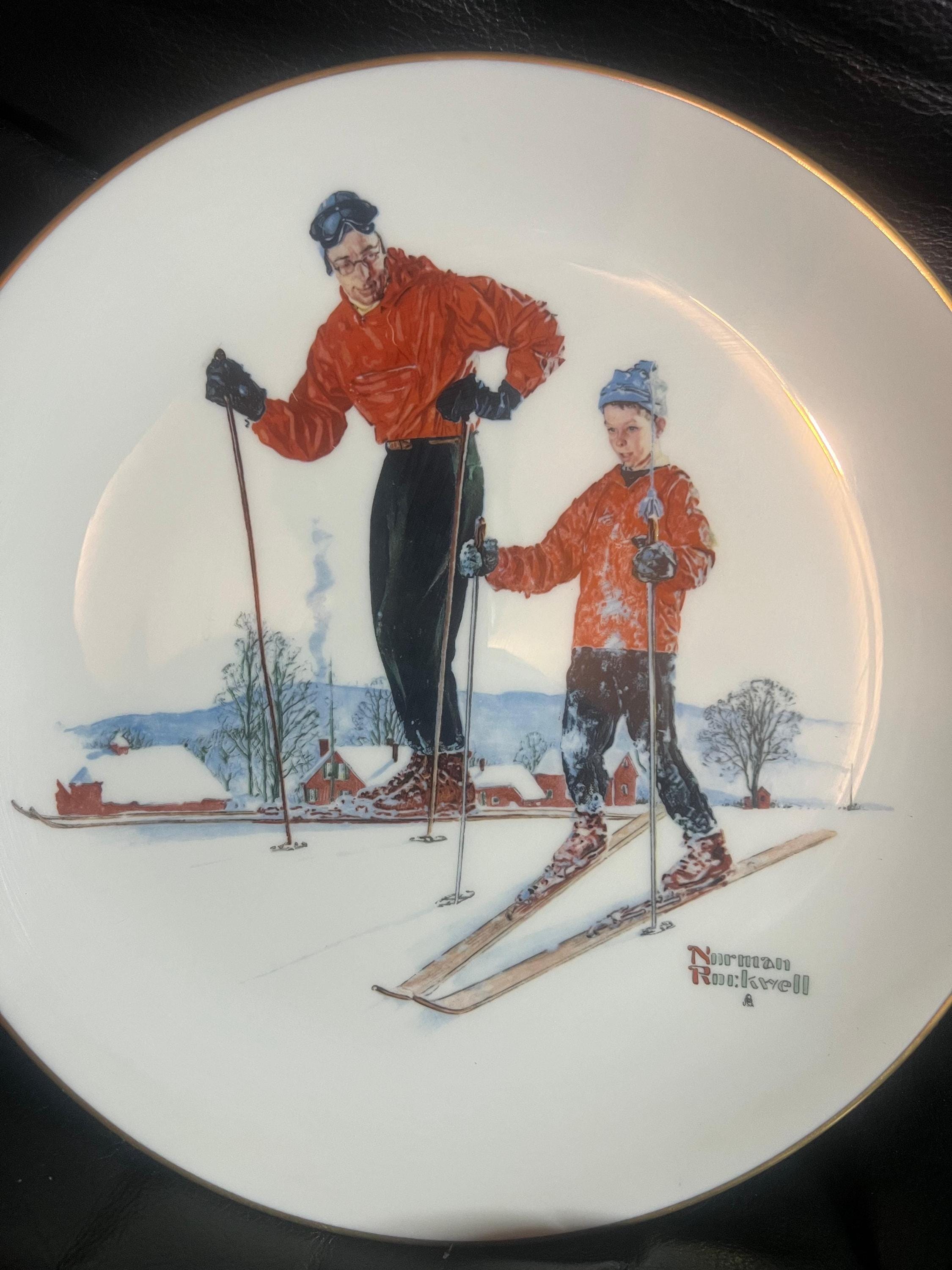 ノーマン・ロックウェル「スキースキルズ」限定版磁器皿、1980年