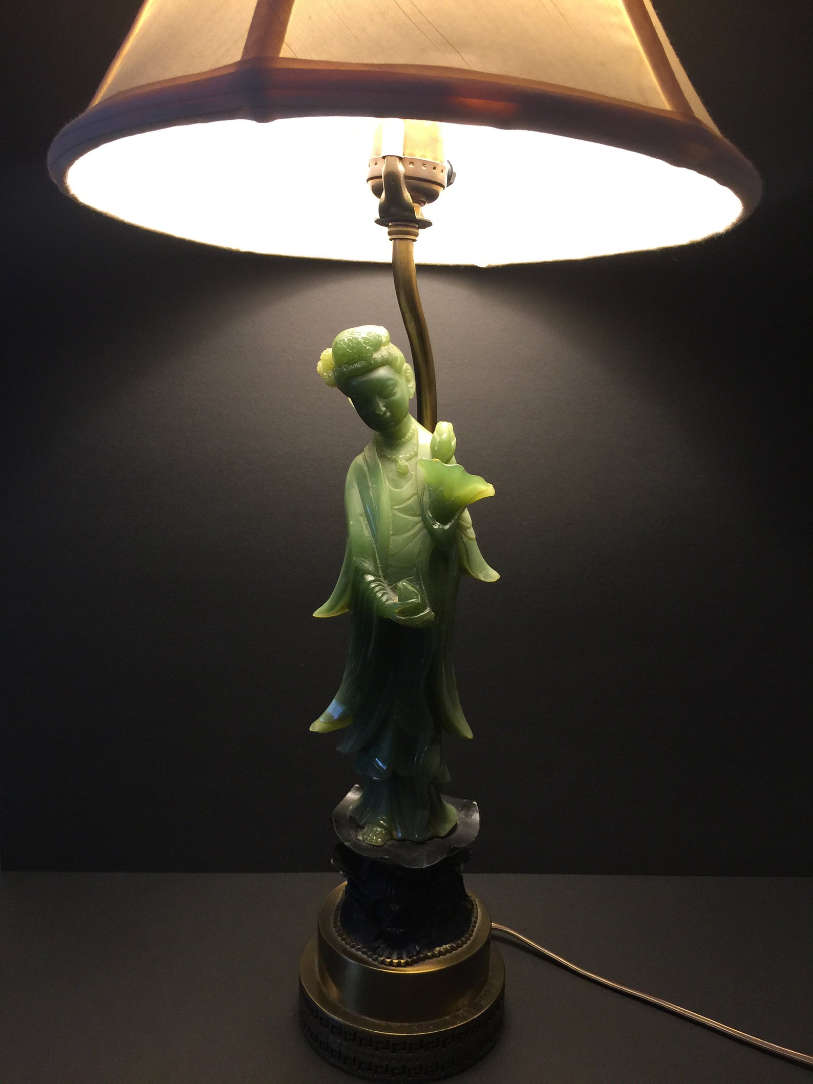 Vintage Lamp With Green Jade Carved Ancient Chinese Lady Etsy