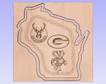 Tablero de cribbage con archivo DXF/SVG/PDF de equipos deportivos de Wisconsin