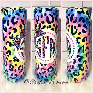 Rainbow Leopard Sublimated Color Print, Cheetah Tumbler with Name for Aunt, Personalized Leopard 20oz Cup, Cute Insulated To-Go Travel Mug for Mom