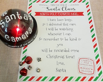 Santa Cam, fake surveillance camera, Santa is watching, Christmas decor, personalized Santa letter, add children’s names