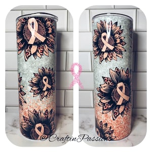 Breast cancer / Breast Cancer tumbler / Pink Ribbon sunflower tumbler