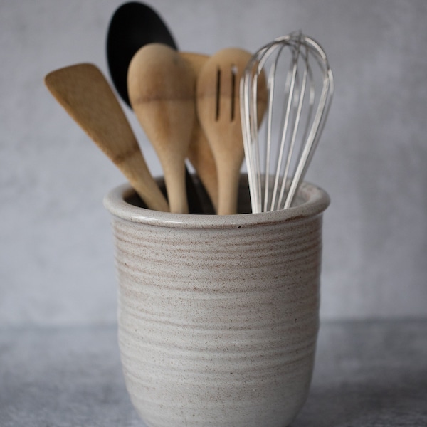 Kitchen Utensil Holder // ceramic utensil jar, ceramic kitchen organizer, kitchen utensil container, countertop storage, tall planter