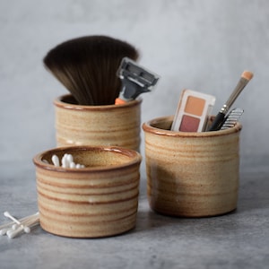 Ceramic Bathroom Storage Set // Q-Tip container, toothbrush holder, bathroom jars, ceramic countertop storage, desk organization, home decor