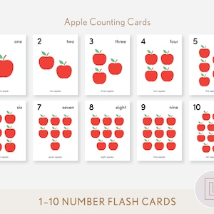Preschool Counting Flash Cards | Toddler Number Flashcards | Early Math Counting Apples | Learning to Count Ten | Classroom Printable