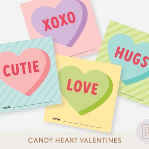 Valentine Candy Hearts Printable Valentine Classroom Gift Tags | Party Favor Tags | Conversation Heart | Digital Download