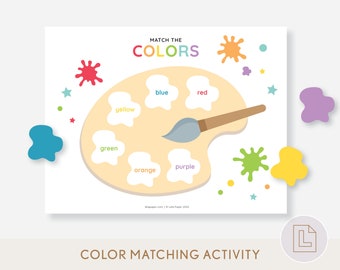 Color Matching Activity Printable: Preschool Toddler Learning Colors Print