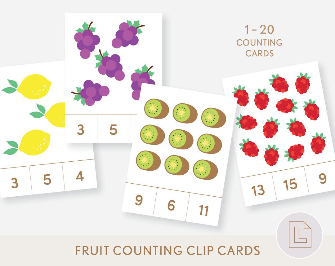 Fruit Count and Clip Cards Counting 120 Number Flashcards Etsy