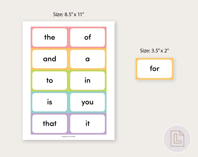 Fry's First 100 Sight Words Flashcards High Frequency Words Cards Printable Minimalist