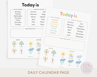 Kids Daily Calendar | Circle Time Morning Menu Printable | Today Is | Month Week Day Weather Season | Morning Basket | School Resource