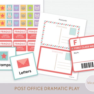 Ensemble de jeu du bureau de poste | Jeu dramatique imprimable | Jeu de simulation pour tout-petits d'âge préscolaire | Jeu de rôle imaginatif