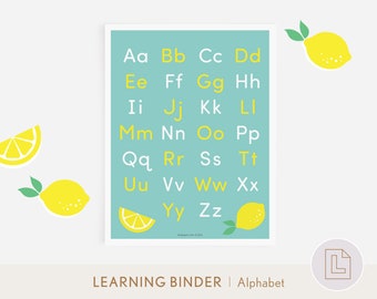 Alphabet Print | ABC Tracing Practice | Learning Binder Lemonade | Activity Busy Binder | Educational Printables  | School Poster