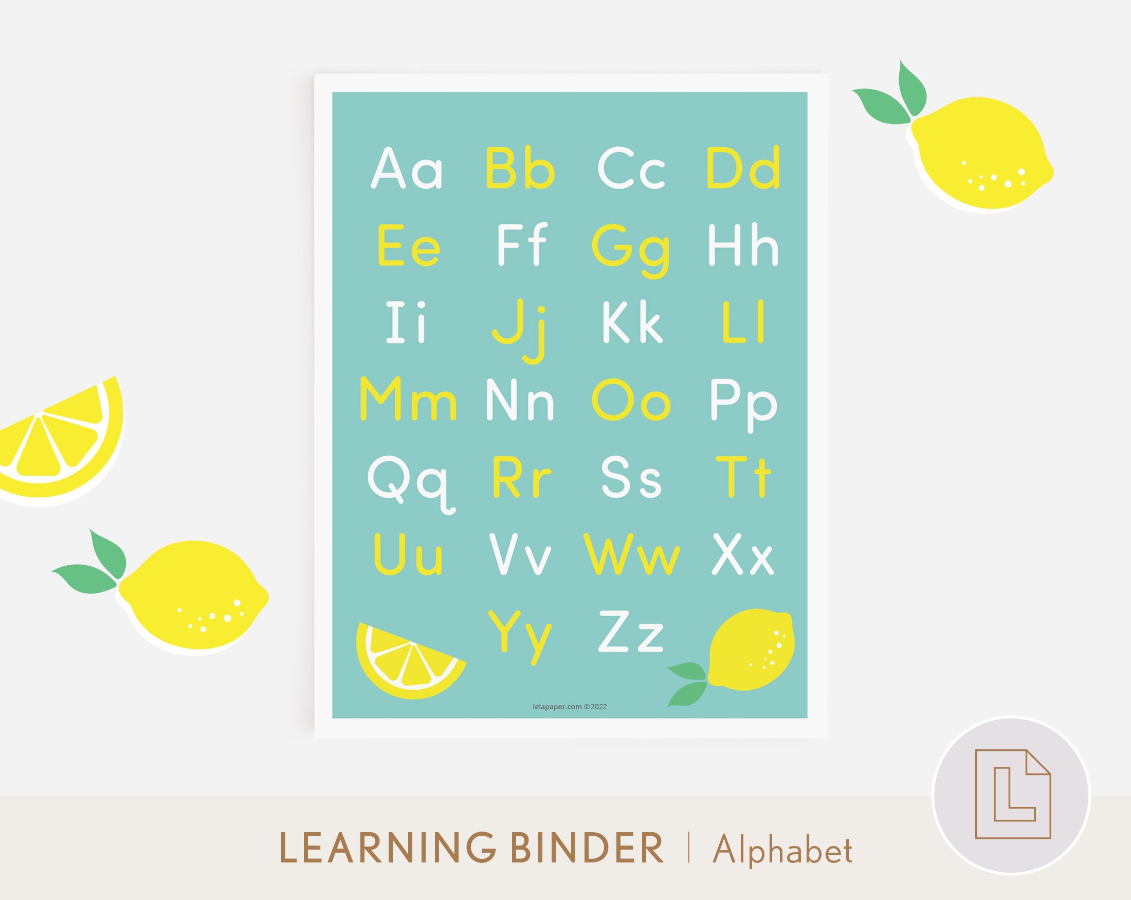 Alphabet Print ABC Tracing Practice Learning Binder Lemonade Activity