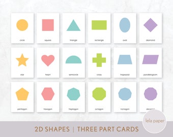 Basic Shapes Minimalist Flash Cards Printable | Montessori Three Part Cards | Toddler Preschool & Homeschool Educational Materials