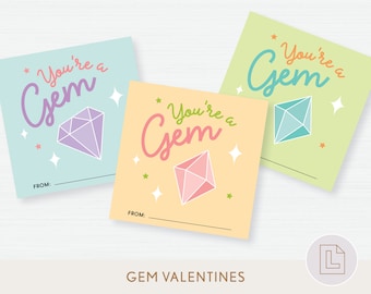 Gem Classroom Printable Valentines | Friends Class Valentine Cards | Gift Tags Printable Download | Party Favor Tags | Candy Valentine Tags