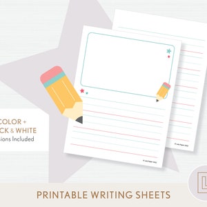 Primary Large Lined Writing Sheets Printable | Preschool Kindergarten Writing Paper | Primary Journal Pages | Educational Materials