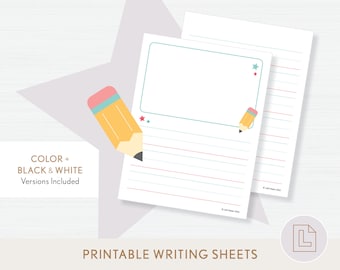 Primary Large Lined Writing Sheets Printable | Preschool Kindergarten Writing Paper | Primary Journal Pages | Educational Materials