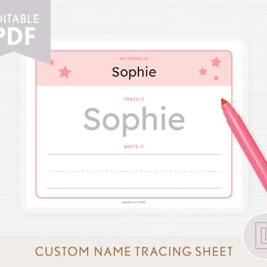 Custom Editable Name Tracing Sheet Pink | My Name is | Learning Spelling Name | Name Writing Practice Printable | Handwriting Worksheet