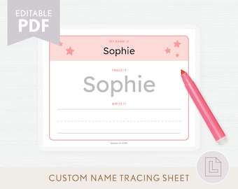 Custom Editable Name Tracing Sheet Pink | My Name is | Learning Spelling Name | Name Writing Practice Printable | Handwriting Worksheet