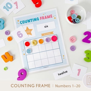 Kinderen tellen nummer Frame Mat afdrukbaar | Tien Twintig Frame Board-activiteit | Hulpbron voor wiskundetelspel | Dubbel tienframe | Nummers 1 – 20