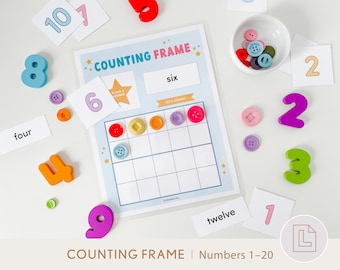 Kids Counting Number Frame Mat Printable | Ten Twenty Frame Board Activity | Math Counting Game Resource | Double Ten Frame | Numbers 1 – 20