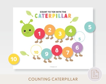 Counting to Ten Caterpillar Activity Printable, Learn to Count, Numbers 1-10, Preschool Toddler Math Worksheet, Busy Binder Page Activity
