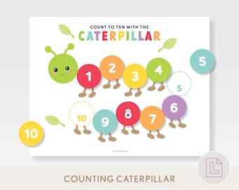 Counting to Ten Caterpillar Activity Printable, Learn to Count, Numbers 1-10, Preschool Toddler Math Worksheet, Busy Binder Page Activity
