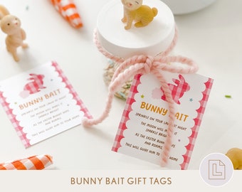 Easter Bunny Bait Printable Gift Tags Pink, Easter Treat Bag Tags, Easter Activity for Kids, Classmate Gift Favor Labels, Digital Download