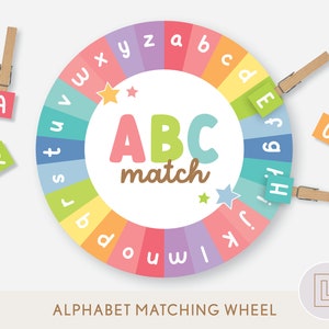 Rueda de coincidencia de alfabetos / Actividad de aprendizaje de letras / Mayúsculas minúsculas / Juego de jardín de infantes preescolar preescolar / Carpeta de libros ocupados / Educación en el hogar