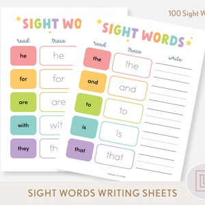 Sight Words Writing Worksheets | Reading Tracing Sight Words Printable | Kindergarten Learning Educational Resource | Fry's 100 First Words