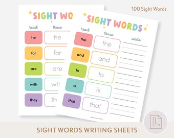 Sight Words Writing Worksheets | Reading Tracing Sight Words Printable | Kindergarten Learning Educational Resource | Fry's 100 First Words