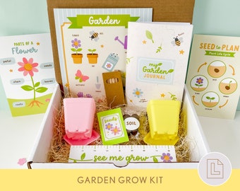 Spring Flower Gardening Activity Kit, Learning Play Set, Easter Gift for Kids, Garden Growing Box Set, Garden Journal and Poster