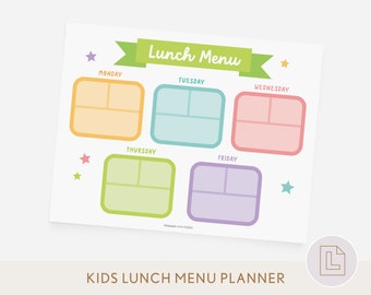 Kids Lunch Weekly Menu Planner Chart | Menu Planning Printable | School Lunch Planner | Food Shopping Planning List