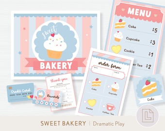 Sweet Bakery Dramatic Play Printable | Baker Pretend Play | Cupcake Dessert Shop Kids Activity Play Pack | Preschool Imaginative Role Play