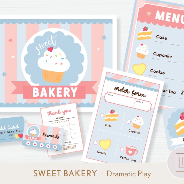 Sweet Bakery Dramatic Play Printable | Baker Pretend Play | Cupcake Dessert Shop Kids Activity Play Pack | Preschool Imaginative Role Play