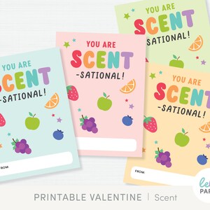 Tarjetas de San Valentín de clase de marcador de aroma de frutas, etiquetas de regalo del día de San Valentín, San Valentín imprimible para niños, favor de regalo escolar