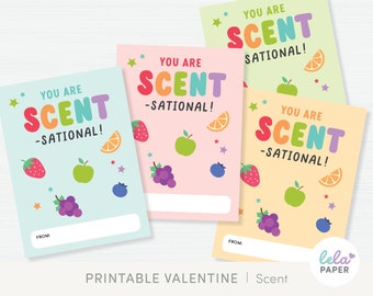 Fruit Scent Marker Class Valentine Cards, Valentine's Day Gift Tags, Printable Valentine for Kids, School Gift Favor