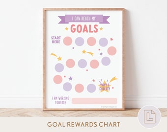 May include: A printable chart with a pink and purple color scheme to help children reach their goals. The chart features a path of circles to color in as they work towards their goals. The text on the chart reads "I can reach my goals" and "Yay! I did it!"