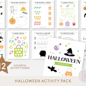Halloween Activity Pack Printable | Halloween Kids Busy Book Worksheets | Fun Cute Spooky Printable Coloring Pages | Holiday School Learning