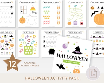Halloween Activity Pack Printable | Halloween Kids Busy Book Worksheets | Fun Cute Spooky Printable Coloring Pages | Holiday School Learning
