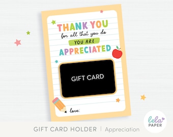 Teacher Appreciation Gift Card Holder, Thank You Teachers Card, Cute School Decor Gift Tag, Classroom Theme Printable Card, Digital Download