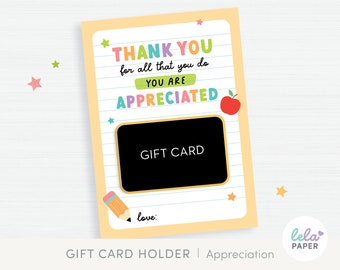 Teacher Appreciation Gift Card Holder, Thank You Teachers Card, Cute School Decor Gift Tag, Classroom Theme Printable Card, Digital Download