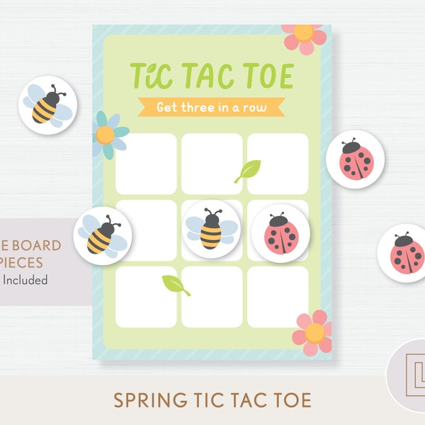 Spring Tic Tac Toe Game Printable | Fun Spring Activity for Kids | Bees Ladybugs | Party Favor | Class Favor | Fun Learning | Basket Filler