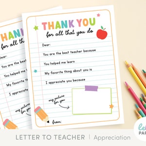 Regalo imprimible para la Semana de agradecimiento al maestro, carta de agradecimiento para maestros, la mejor carta para el maestro de un estudiante de la clase.