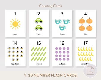 Numbers 1-20 Counting Flash Cards, Learning to Count Toddler Preschool Flashcards, Learn Counting to Twenty with Pictures, Homeschool Math