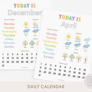 Kids Daily Calendar | Circle Time Traceable Calendar Printable | Today Is | Month Week Day Weather Season | Morning Basket Menu Book School